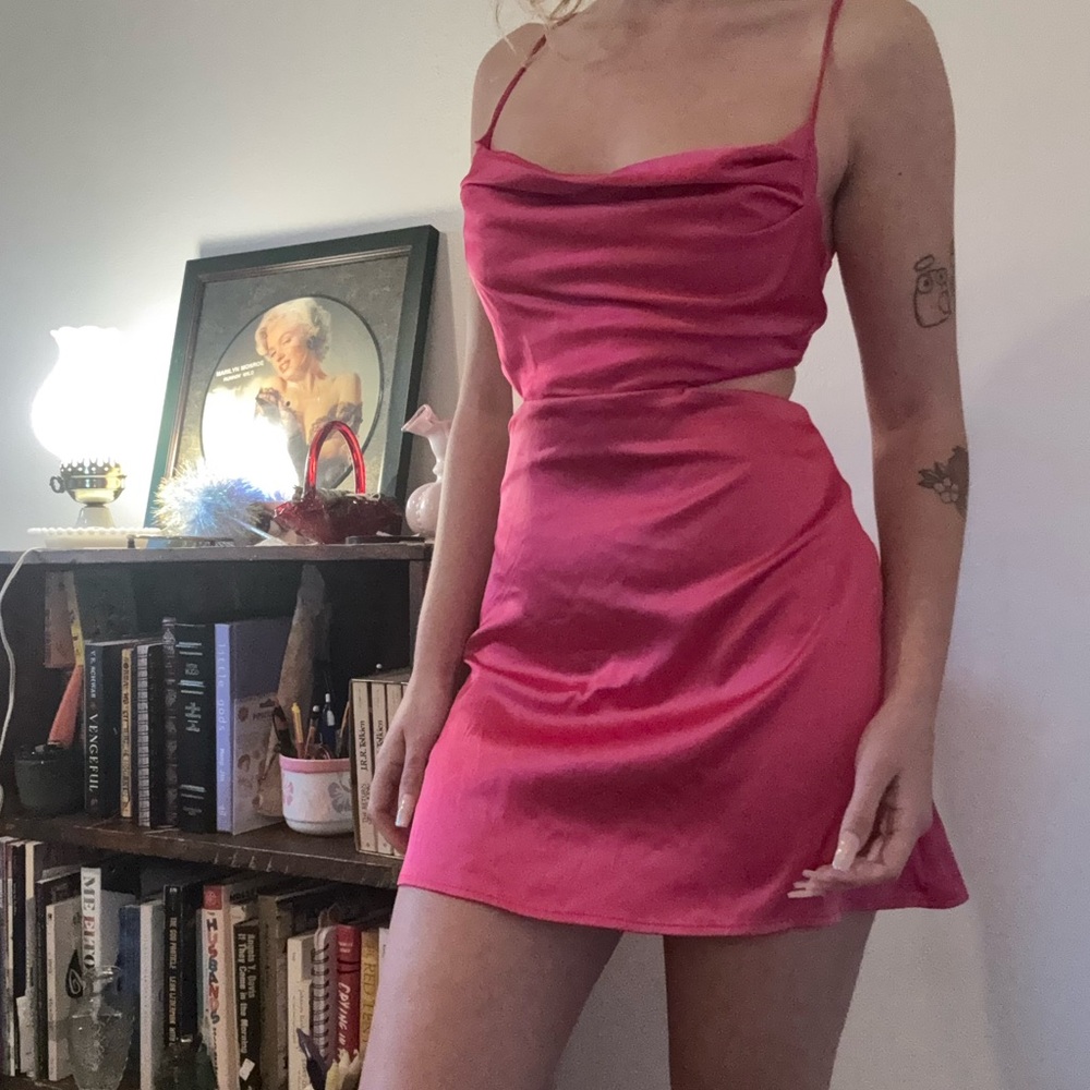 Cowl Neck Mini Dress in Vibrant Pink